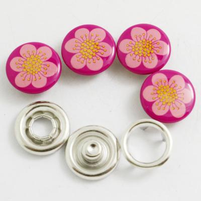 China Custom Printed Fancy Fashion LEAD FREE 9mm 10mm 11.5mm 4 Part Metal Cap Brass Fork Snap Button for sale