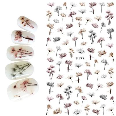 China 2020 Waterproof new Korea folk nail art embossed 3d flower adhesive decorative nail sticker for girl for sale