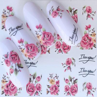 China Waterproof Custom Logo Printed Full Flower Series Water Art Nail Decorative Transfer Stickers Wraps For Nailing Decals for sale