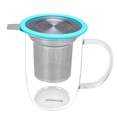 China China Manufacture 500ml High Quality Sustainable High Borosilicate Handle Tea Infuser Cup Glass Mug With Stainless Steel Filter for sale