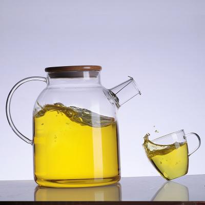 China Viable Hot Sale Custom Heat Resistant Glass Water Jug with Bamboo Lid and Handle for sale