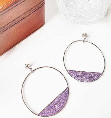 China High-end hyperbole design earrings, noble temperament, female new full diamond stainless steel purple earrings for sale