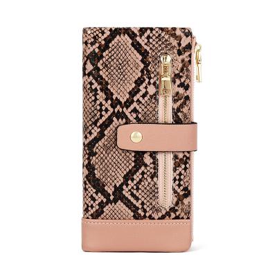 China Waterproof Ladies Holding Purses Fashion Snake Buckle Multi-Card Large Capacity Zipper Purses Women Wallet for sale