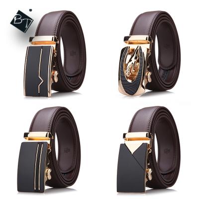 China Free Shipping Cowhide BT Buckle Black Gold Automatic Belt Fits Genuine Leather Belts For Men for sale