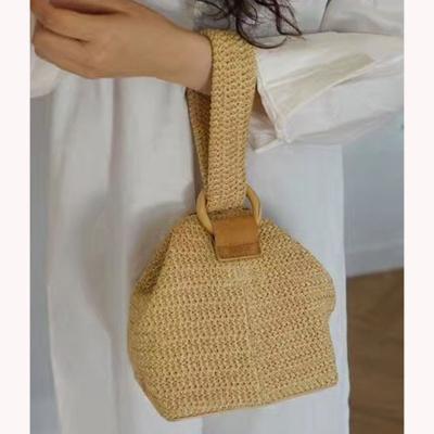 China Wholesale Summer Beach Straw Bag Female Shoulder Handbag Beach Sea Bucket Grass Bag For Women for sale