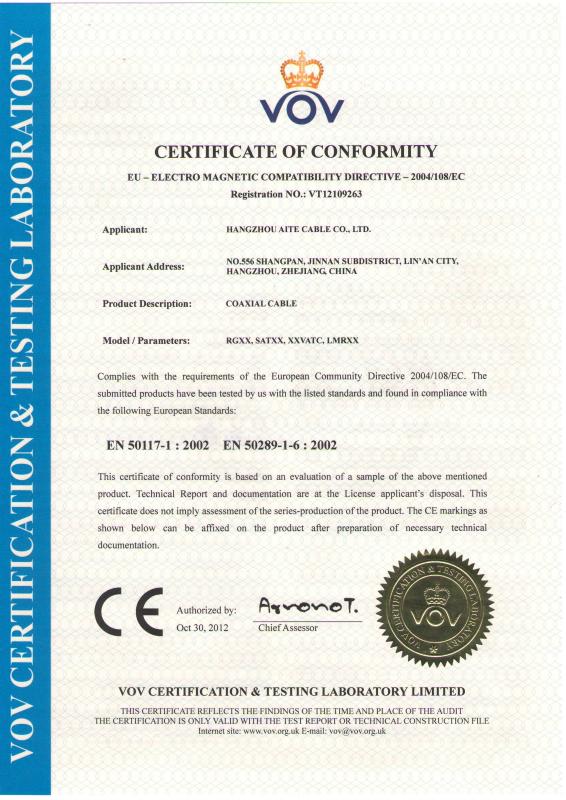 CE Certification - Hangzhou AiTe Cable Co.,Ltd.