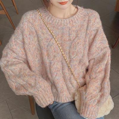 China Anti-Wrinkle Milk Color Fried Dough Twist Short Female Sweaters Style Women Streetwear Knitted Jacquard Sweater for sale