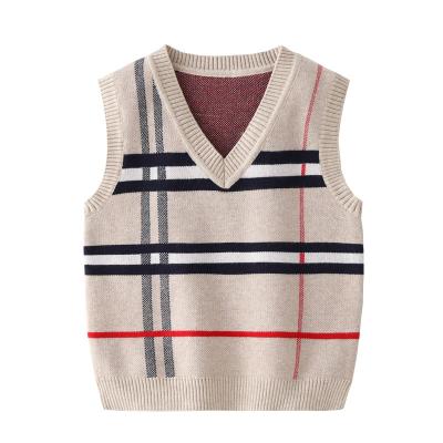 China Sweater Anti Shrink Custom Cotton Outwear Crewneck Plaid Jacquard Knit Pullover Sweater Vest Kids for sale