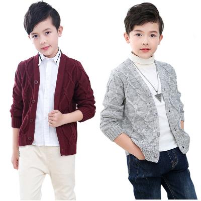 China Custom Knitted Sweater Kids Anti Shrink All Over Long Cable Sleeve Sweater Boys Cardigan for sale