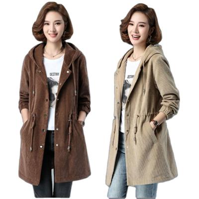 China Wholesale Winter Woman Anti-wrinkle Long Corduroy Jacket And Coat With Hoodie for sale