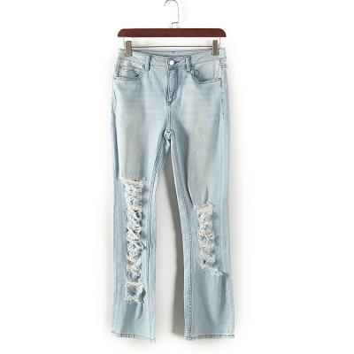 China Windproof Jeans Hole Chic Denim Zipper Students Summer High Street Leisure Slightly Loose Straight Solid Jeans for sale