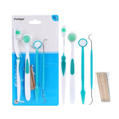 China For Oral Hygiene Care 6 Pcs Tool Kit Mirror Tweezers Stainless Steel Use Tooth Pick Tongue Scraper Home Dental Dentist Wooden Tool Kit for sale