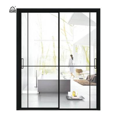 China Sound Insulation Interior Room Aluminum Alloy Wooden Doors Tempered Glass Partition Sliding Door for sale