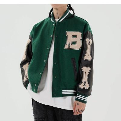 China Windproof Jackets For Men 2021 Bone Letter Patchwork Harajuku High Street Autumn Winter Baseball Coats Straight Bomber Mens Jackets for sale