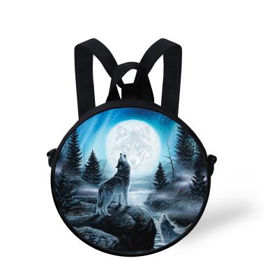 China 2021 Children Anti-theft Bags Wolf Pattern Kids School Bags Cute Animal For Girls Boys Round Bag Satchel Small Mini Backpacks for sale