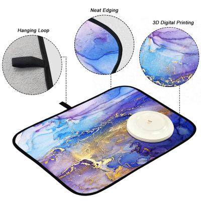 China CLASSIC Printed Marble Pattern Purple Microfiber Drying Mat Dining Table Used Dish Drying Mat Absorbent for sale