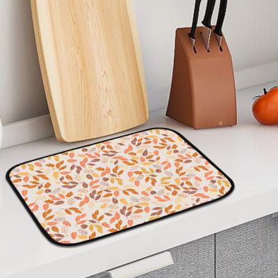 China Kitchen CLASSIC 3d Microfiber Dish Mat Print Drop Sheet Quick Dry Dining Table Used Absorbent Dish Drying Mat for sale