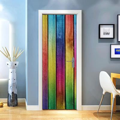 China WALL STICKER Custom Printed DIY 3D Striped Colorful Wooden Door Stickers Decals Wall Sticker for sale