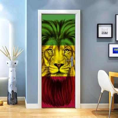 China Custom Wooden WALL STICKER PVC Lion Door Waterproof Stickers For Bathroom for sale