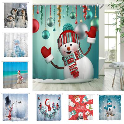 China Waterproof Christmas Decoration Polyester Fabric Snowman Shower Curtain Home Bathroom Curtain for sale