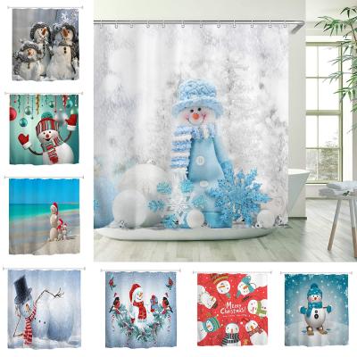 China Waterproof Christmas Decoration Polyester Fabric Snowman Shower Curtain Home Bathroom Curtain for sale