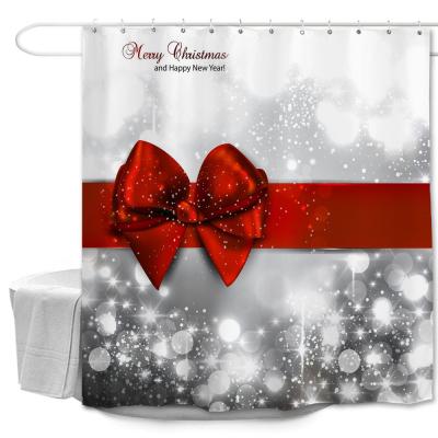 China Sustainable Waterproof Polyester Fabric 3D Christmas Gift Box Shower Curtain Bathroom Decor for sale