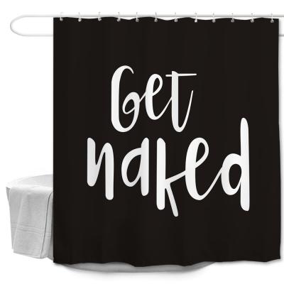 China Viable Get Nude Black Creative Custom Digital Printed Waterproof Shower Curtain With Hooks Hotel Bath Curtain for sale