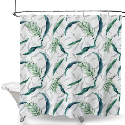 China Sustainable Printed Tropical Leaves Plant On White Background Scentless Shower Curtain For Bathroom Showers And Tubs for sale