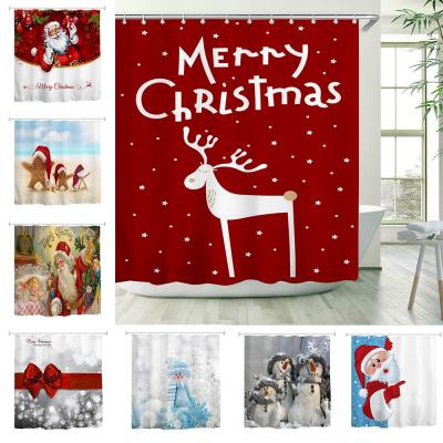 China Sustainable Christmas 3D Digital Printing Reindeer Waterproof Polyester Shower Curtain For Bathroom for sale