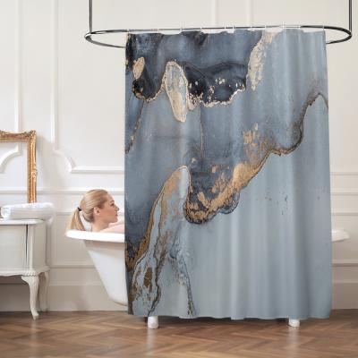 China Viable Customized 3d Printed Gray Marble Shower Curtain 100% Waterproof Home Decors For Bathroom for sale