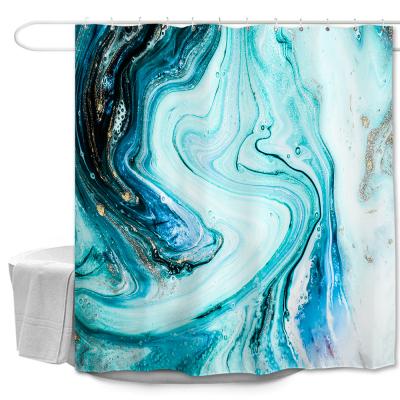 China Sustainable Custom Made Polyester Fabric 3D Digital Printing Waterproof Green And Gold Marble Print Shower Curtain for sale