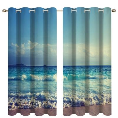 China Flame Retardant Digital 3d Beach Printing New Fashion Windows Polyester Blackout Single Curtain 100% for sale