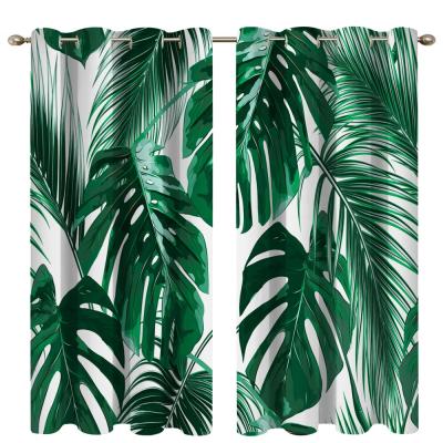 China New Fashion Windows Polyester Blackout Flame Retardant Green Palm Leaf Printing Single Curtain 100% for sale