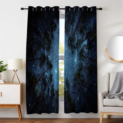 China 100% Polyester Blackout Fireproof Blackout 100% Digital Printing Single Curtain Forest Sky New Fashion Windows for sale