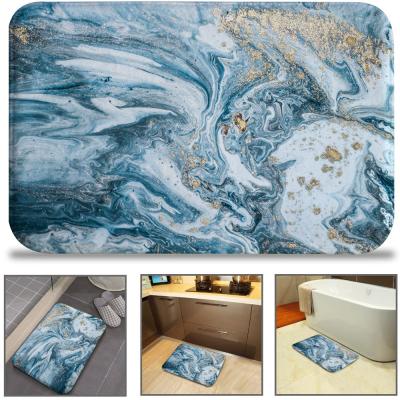 China Sustainable 3d Custom Printed Blue Marble Bath Covers Soft Foam Washable Outdoor Cover Non Slip Bath Mats Carpet for sale