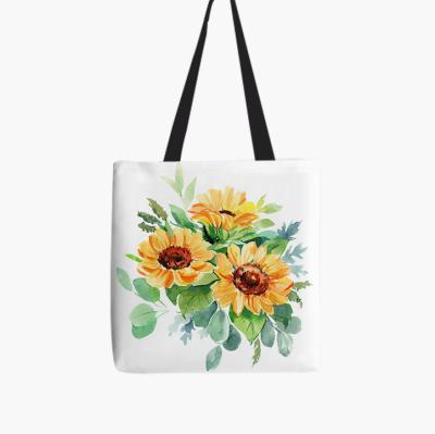 China Hot Shopping Handled Canvas Tote Bag With Custom Logo Printed Sunflower for sale