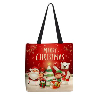 China Reusable Printed Handled Merry Christmas Canvas Shopping Gift Bag Recycle Tote Bag for sale