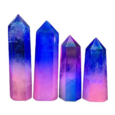 China China Wholesale Cheap Natural Rose Quartz Gem Plated Color Crystal Magic Wand for sale