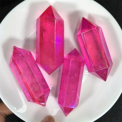 China Wholesale Plating Cheap Natural Color Gemstone China Red Rose Quartz Crystal Double Tip for sale