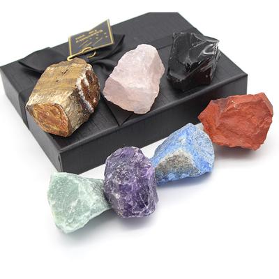 China Wholesale Bulk Natural Lazulite Chakra China Rose Quartz Seven Crystal Raw Stone Gravel Stone Gift Box for sale