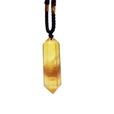 China China wholesale natural stone energy double tip yellow quartz fluorite necklace for sale