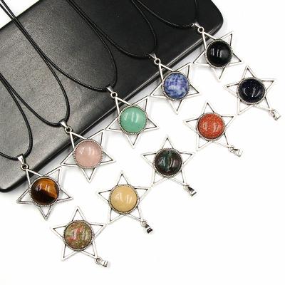 China China Wholesale Natural Quartz Star Pentagon Agate Amethyst Tiger Eye Stone Lapis Lazuli Red Pendant Necklace for sale