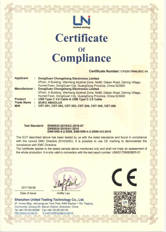 CE - Dongguan Chongshang Electronics Co., Ltd.