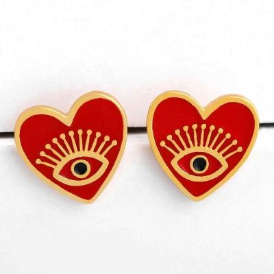 China 2022 Wholesale Trendy Fashion Tiny Red Heart With Eyes Stud Earrings Copper Gold Plated Zircon Stud Earrings For Ladies for sale