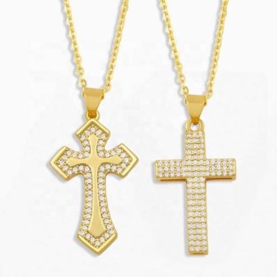 China Exquisite Workmanship Gold Plated Micro Zircon Inlaid Choker Pendant Necklace Jewelry Clavicle Chain Cross Pendant Female Jewelry for sale