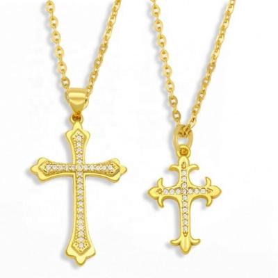 China Exquisite Workmanship Women Cuban Link Necklace Gold Plated Cross Chain Minimalist Gold Plated Inlay Zircon Jewelry Charm Necklace for sale