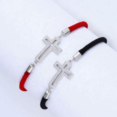 China Exquisite Workmanship 2022 Fashion Handmade Braided Bracelets Red Rope Brass Zirconia Cross Bracelet for sale