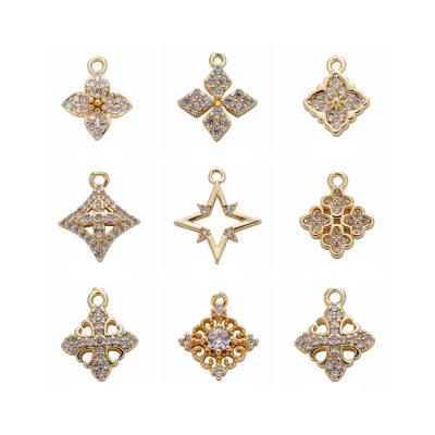 China FASHIONABLE Factory Direct Wholesale Gold Filled Fruit Brass Leaf Bulk Charm Pendants Mixed Flower Pattern CZ Pendant For DIY Jewelry Making for sale