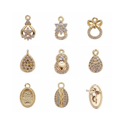 China TRENDY European Fashion Jewelry Gold Plated Water Drop Charm Brass Oval Pendants Mixed CZ Heart Shaped Pendants For DIY Jewelry Making for sale