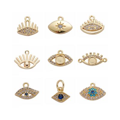 China HOT Trendy Everyday Jewelry Gold Filled Evil Eye Circle Pattern Brass Charm Pendants Mixed CZ Pendants For DIY Jewelry Making for sale